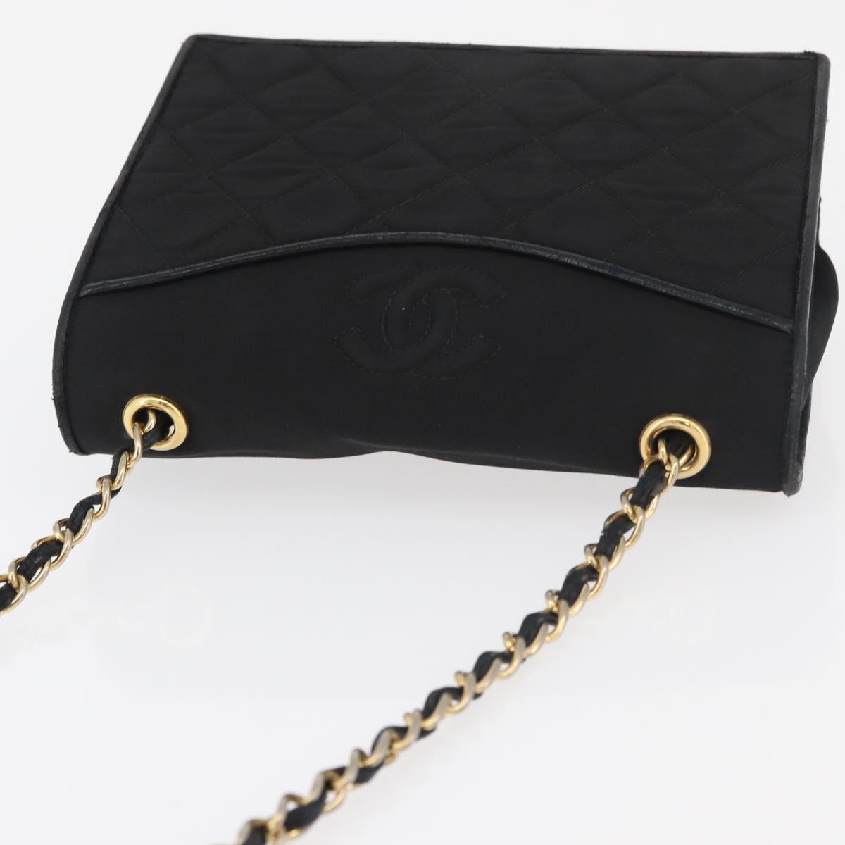 CHANEL Matelasse Chain Shoulder Bag Nylon Black Gold CC Auth 176872
