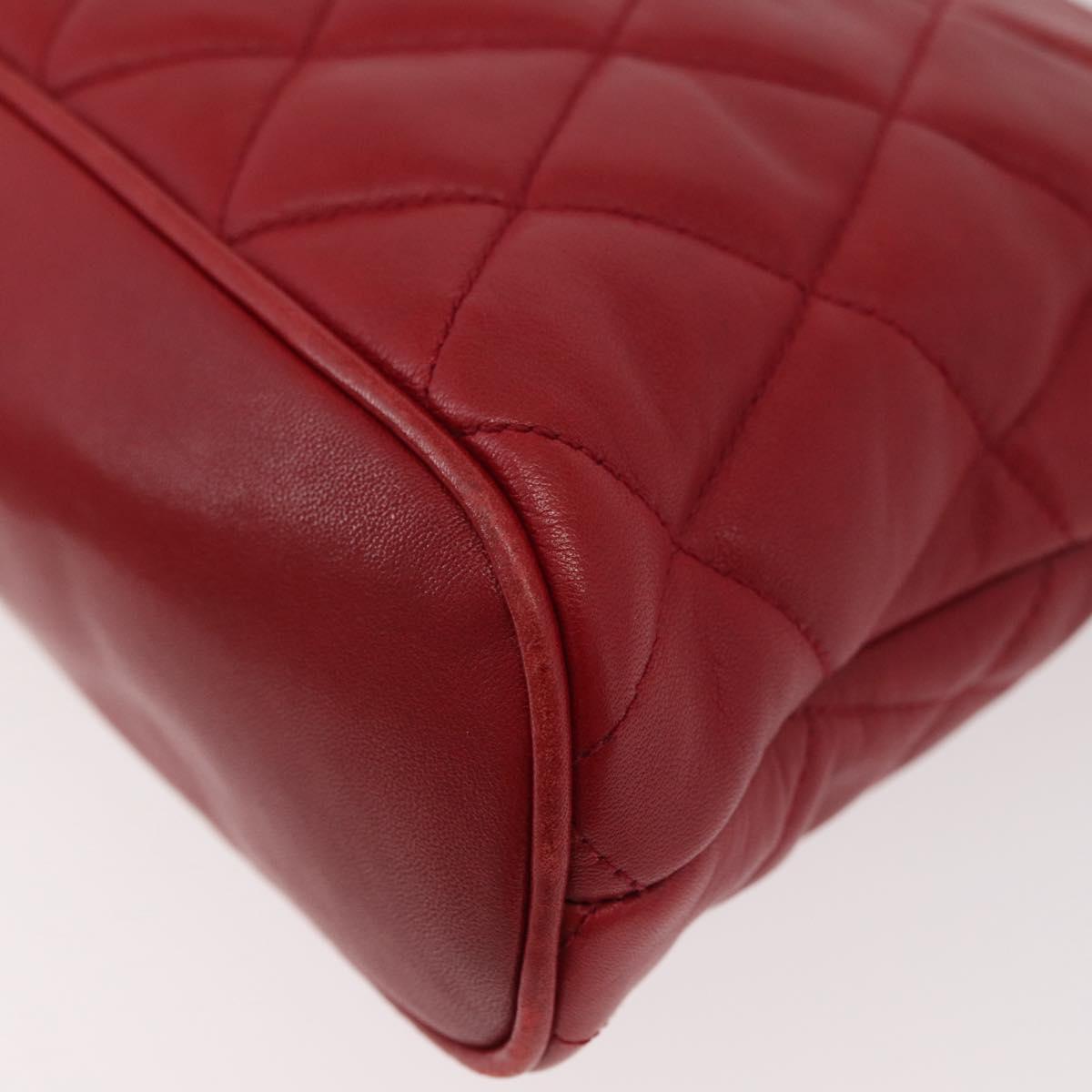 CHANEL Matelasse Chain Shoulder Bag Lamb Skin Red Gold CC Auth 176873