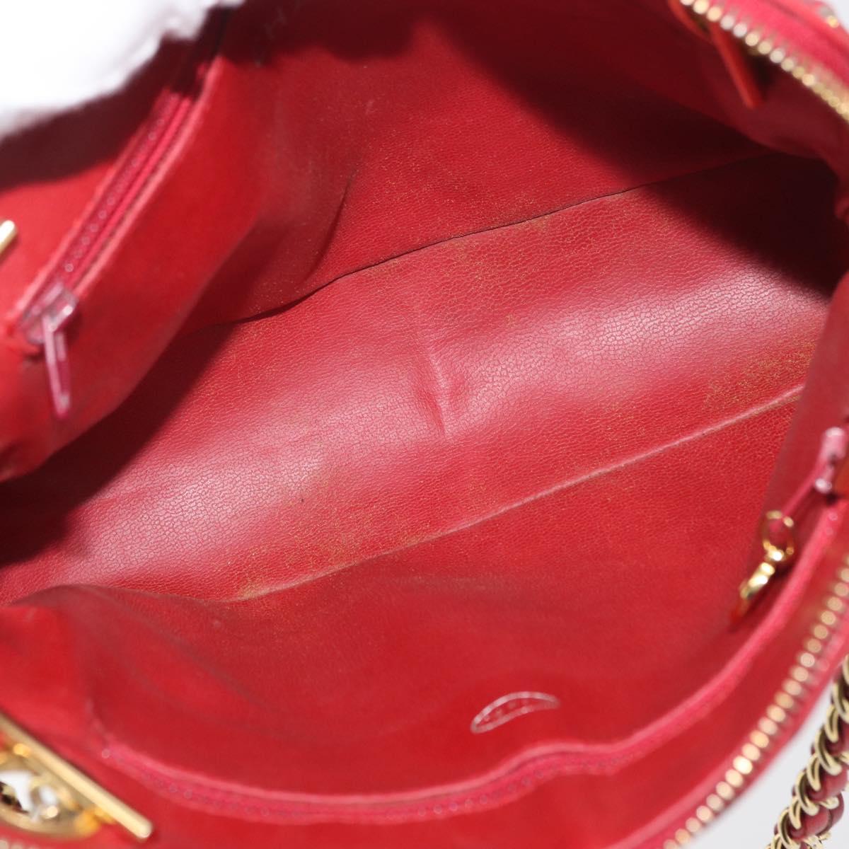 CHANEL Matelasse Chain Shoulder Bag Lamb Skin Red Gold CC Auth 176873