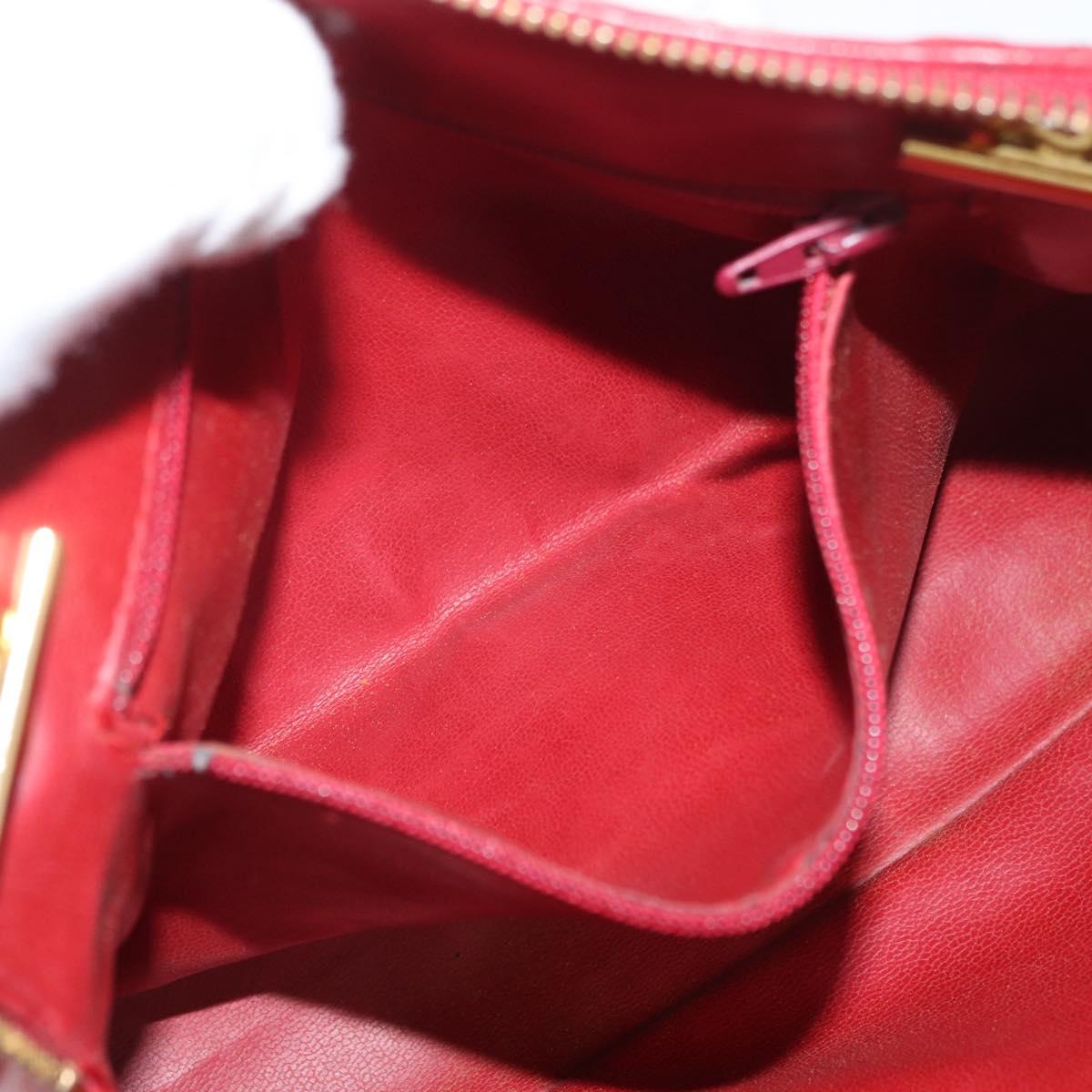 CHANEL Matelasse Chain Shoulder Bag Lamb Skin Red Gold CC Auth 176873
