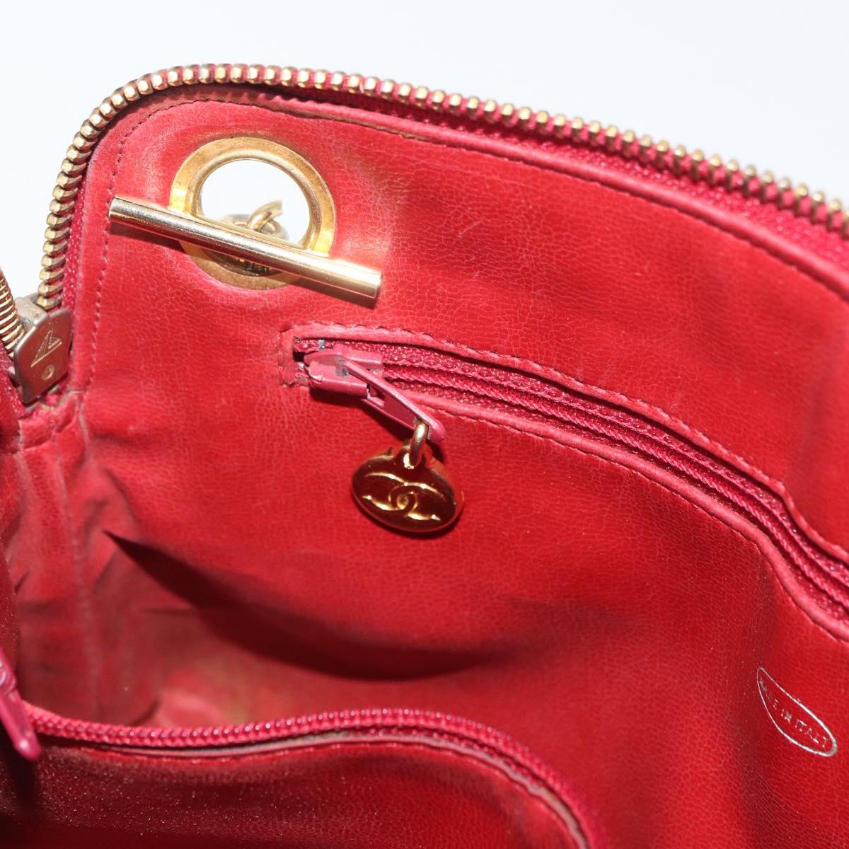CHANEL Matelasse Chain Shoulder Bag Lamb Skin Red Gold CC Auth 176873
