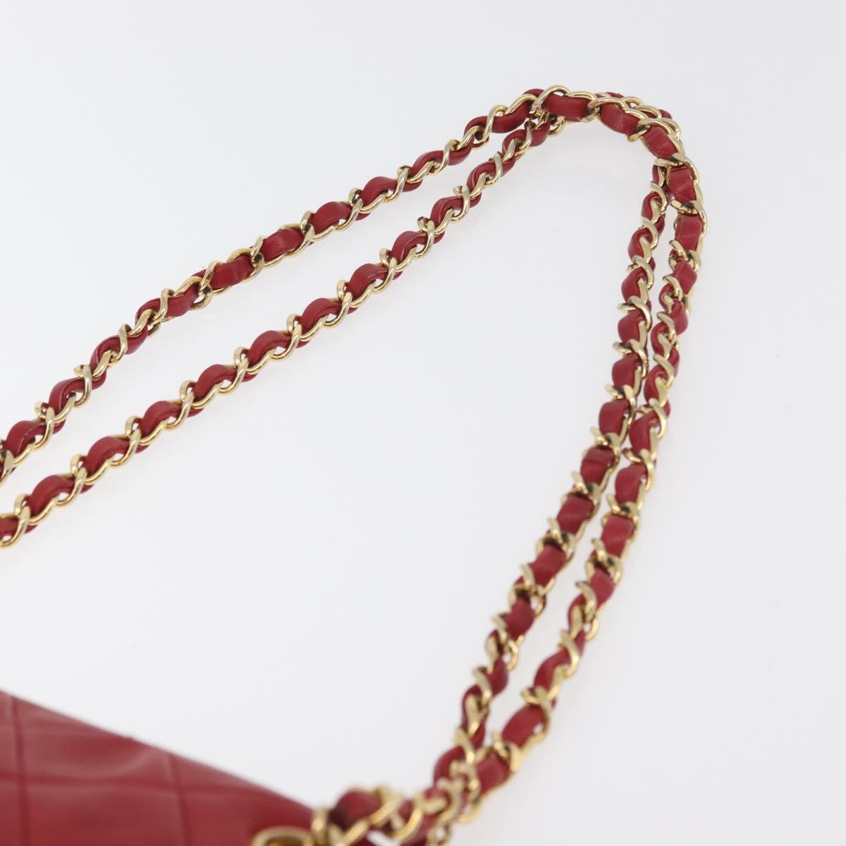 CHANEL Matelasse Chain Shoulder Bag Lamb Skin Red Gold CC Auth 176873
