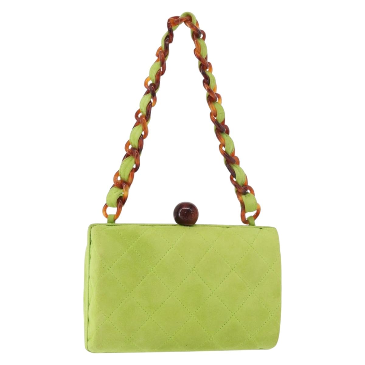 CHANEL Matelasse Chain Hand Bag Suede Light green CC Auth 176874SAV