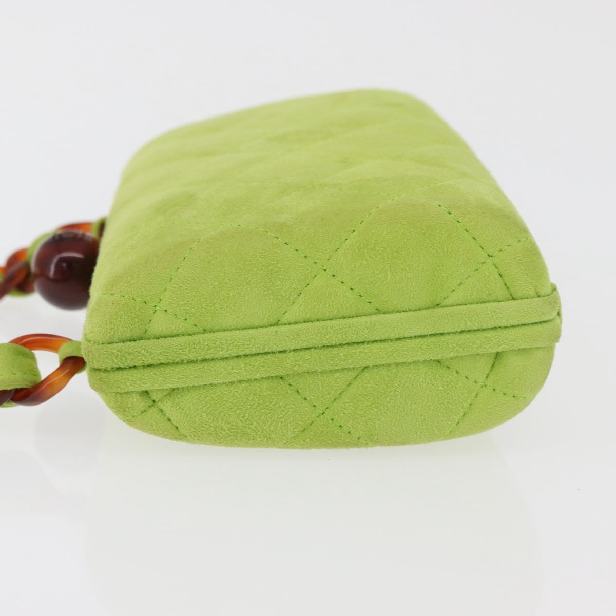 CHANEL Matelasse Chain Hand Bag Suede Light green CC Auth 176874SAV