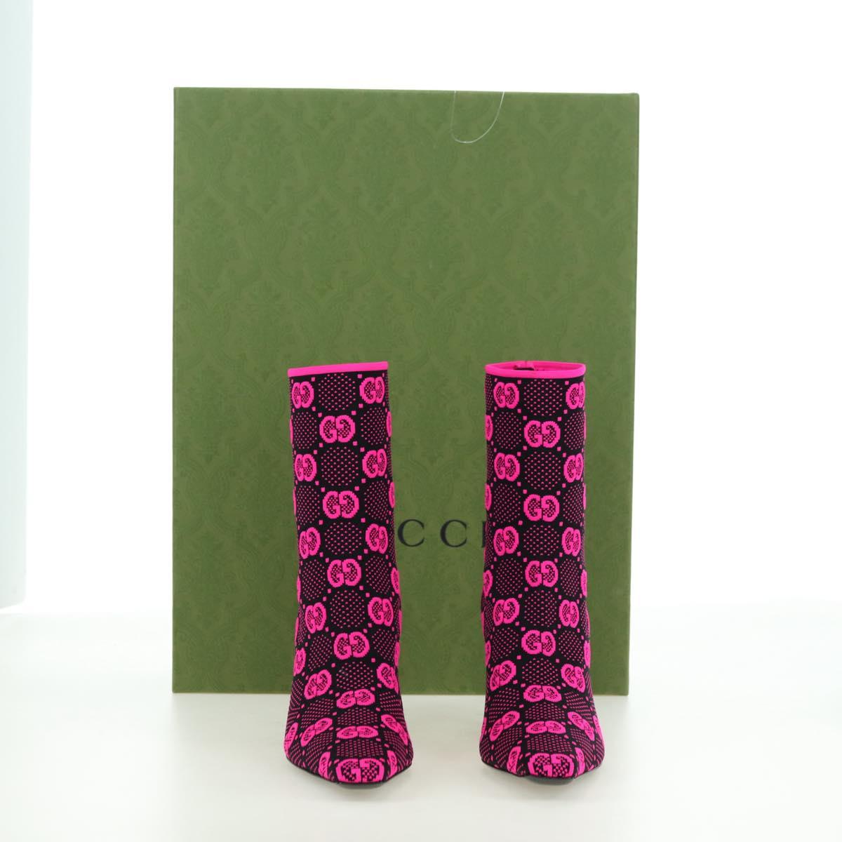 GUCCI GG Canvas Boots 34 Pink Auth 176875M