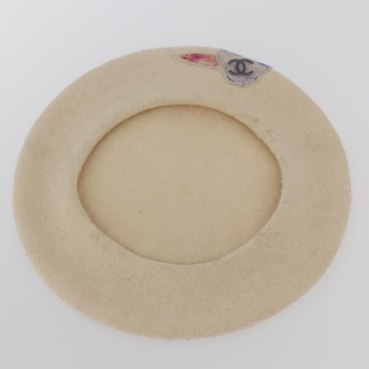 CHANEL Hat Wool Ivory CC Auth 176876A