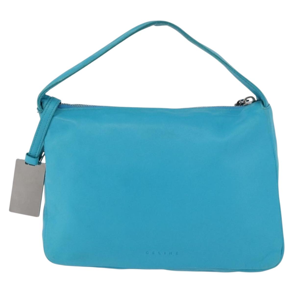 CELINE Hand Bag Leather Blue Silver Auth 176877A