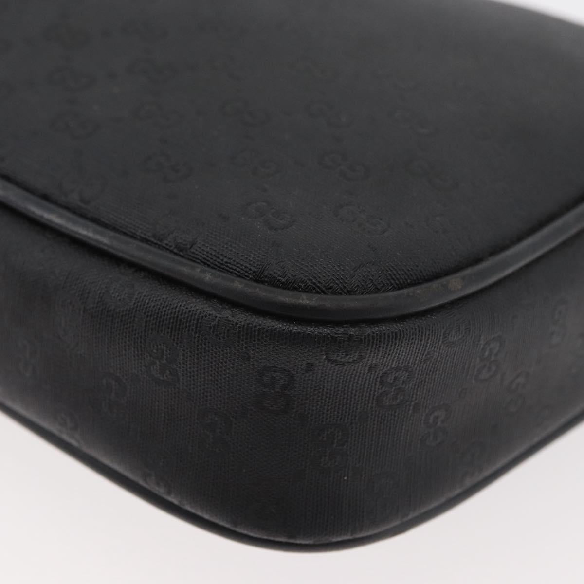 GUCCI Micro GG Supreme Shoulder Bag PVC Black Gold Auth 176880
