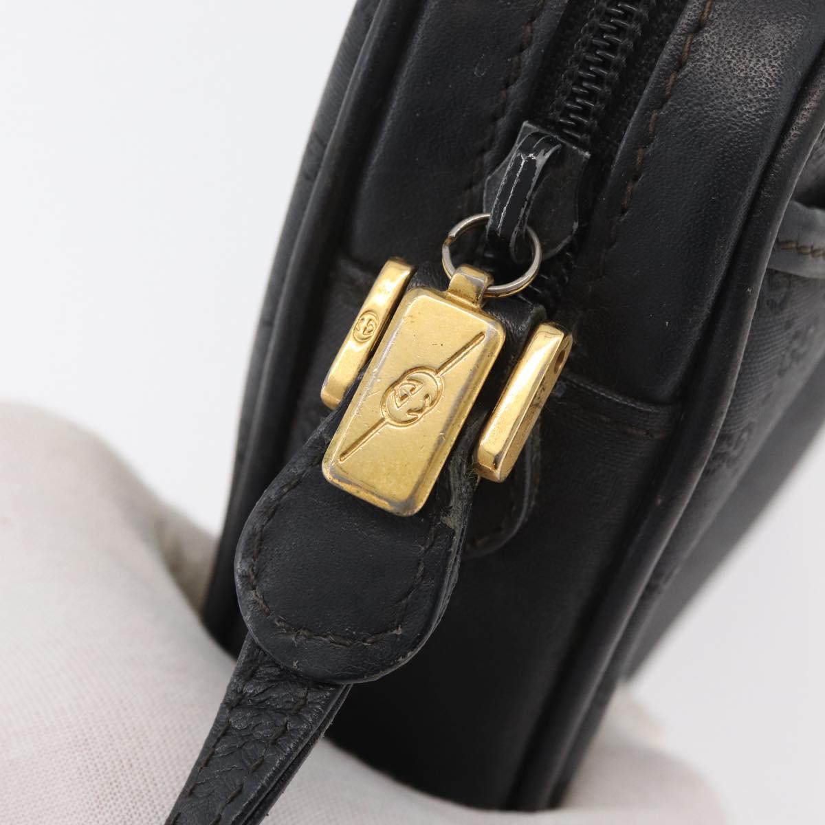 GUCCI Micro GG Supreme Shoulder Bag PVC Black Gold Auth 176880