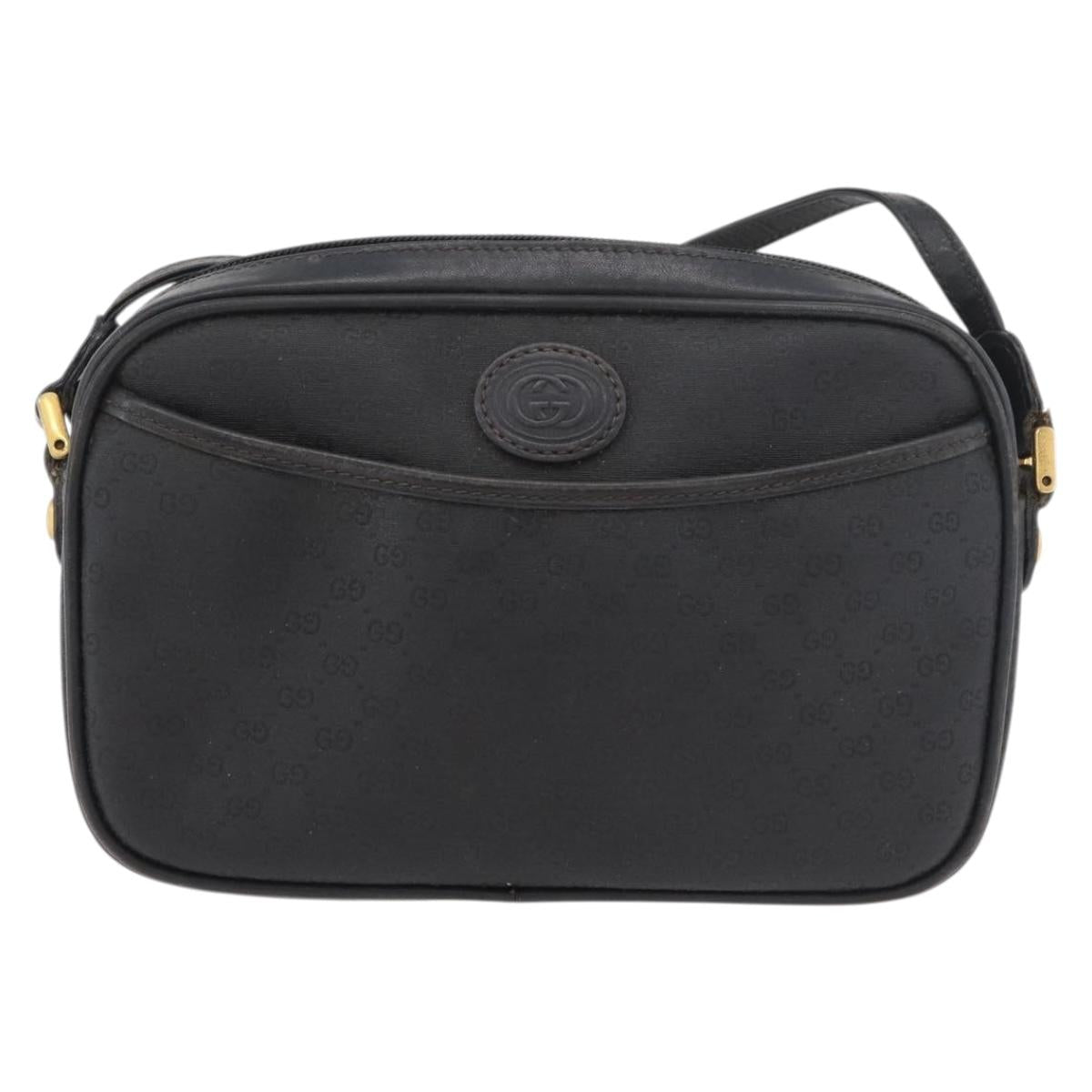 GUCCI Micro GG Supreme Shoulder Bag PVC Black Gold Auth 176880