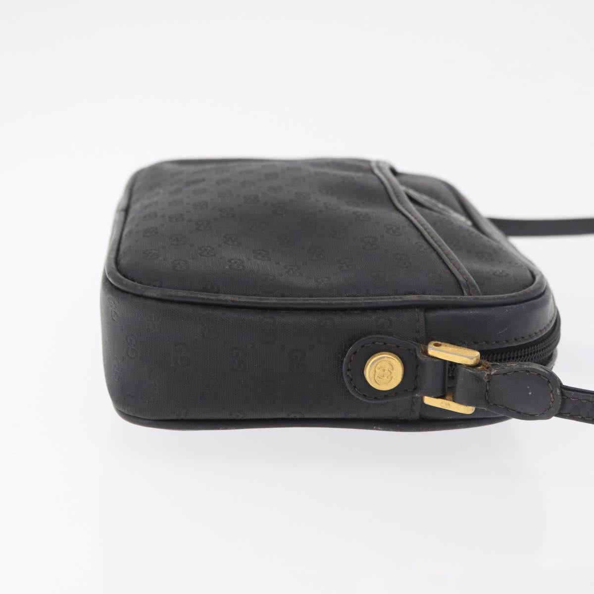 GUCCI Micro GG Supreme Shoulder Bag PVC Black Gold Auth 176880