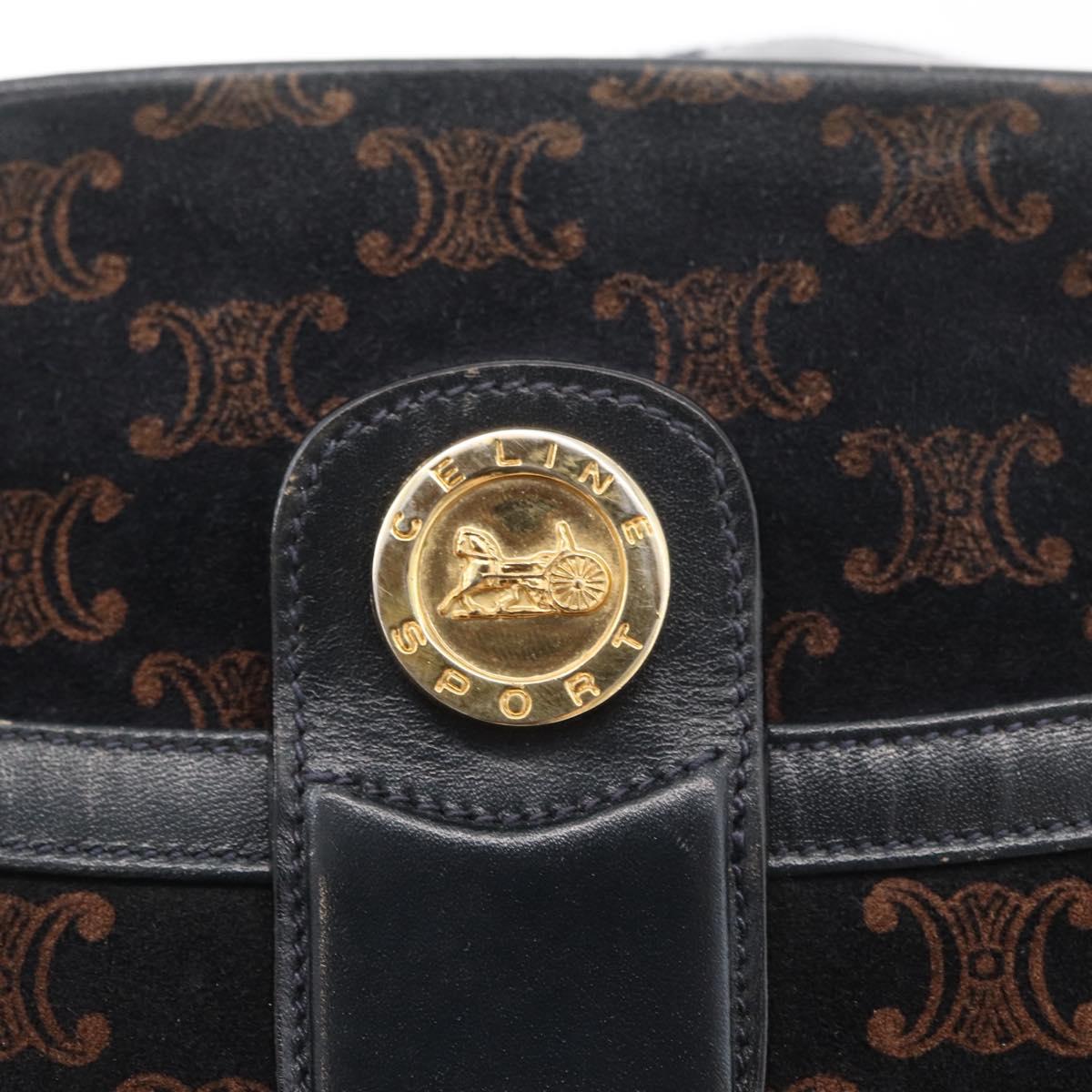 CELINE Macadam Canvas Medallion Shoulder Bag Black Gold Auth 176882