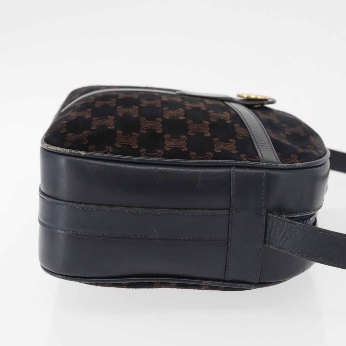 CELINE Macadam Canvas Medallion Shoulder Bag Black Gold Auth 176882