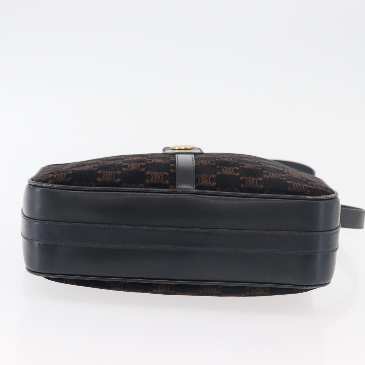 CELINE Macadam Canvas Medallion Shoulder Bag Black Gold Auth 176882