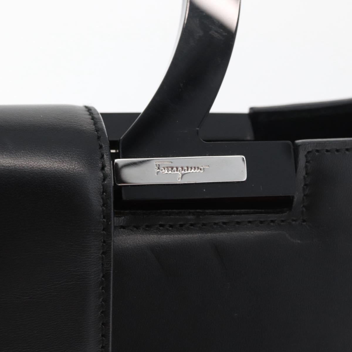 Salvatore Ferragamo Gancini Hand Bag Leather Black Silver Auth 176894A