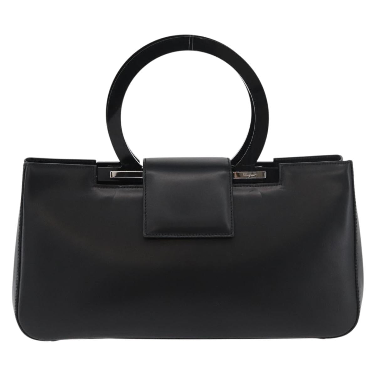 Salvatore Ferragamo Gancini Hand Bag Leather Black Silver Auth 176894A