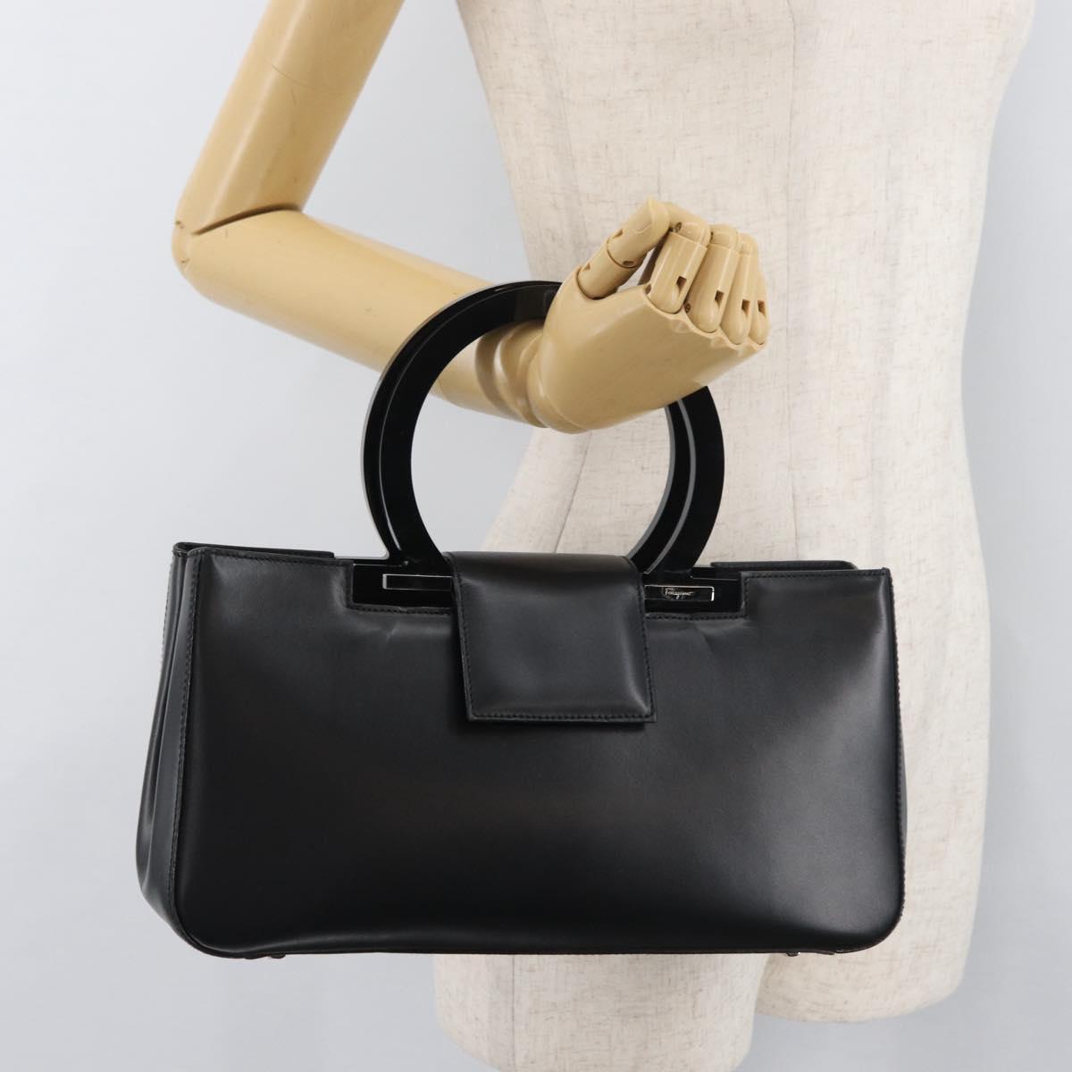 Salvatore Ferragamo Gancini Hand Bag Leather Black Silver Auth 176894A
