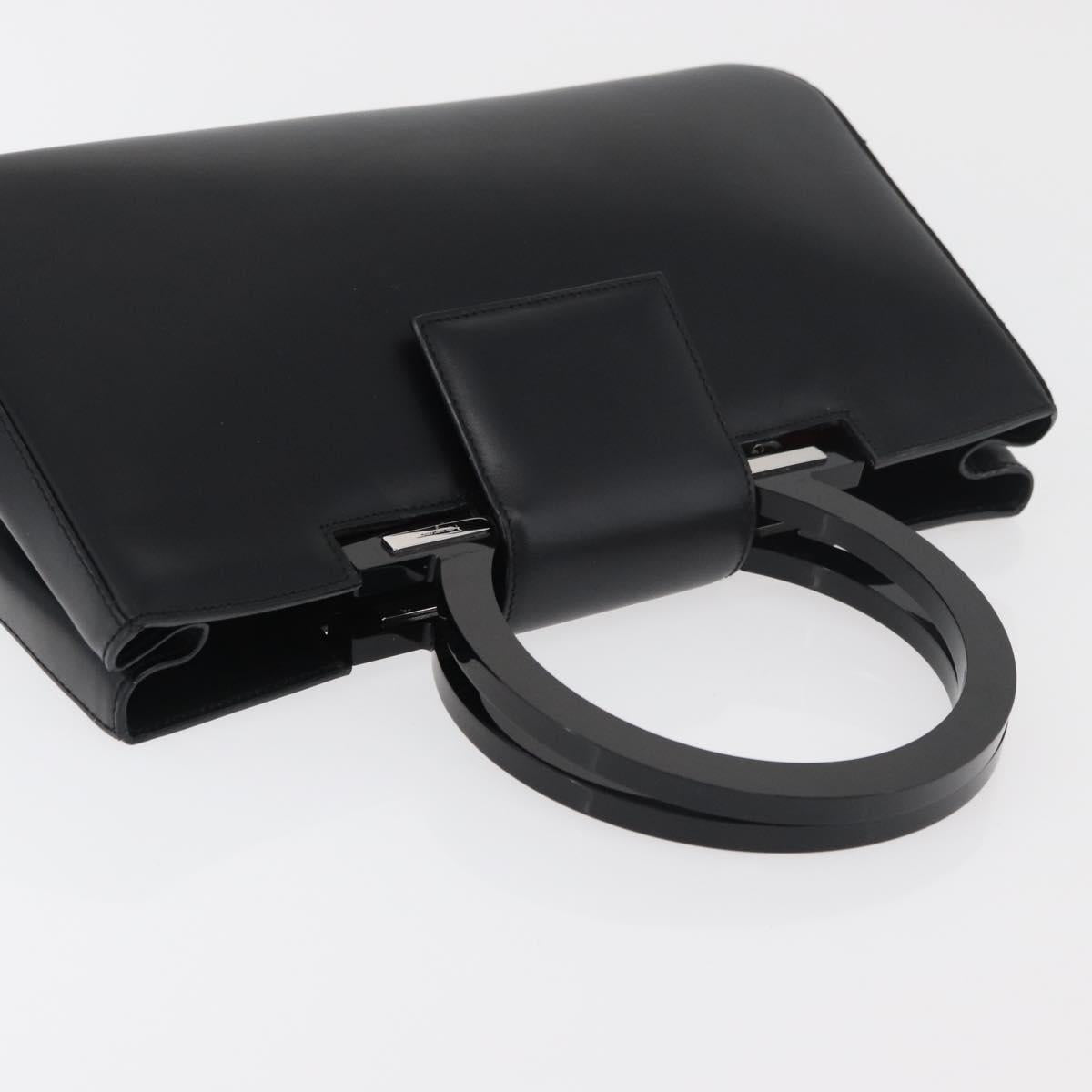 Salvatore Ferragamo Gancini Hand Bag Leather Black Silver Auth 176894A