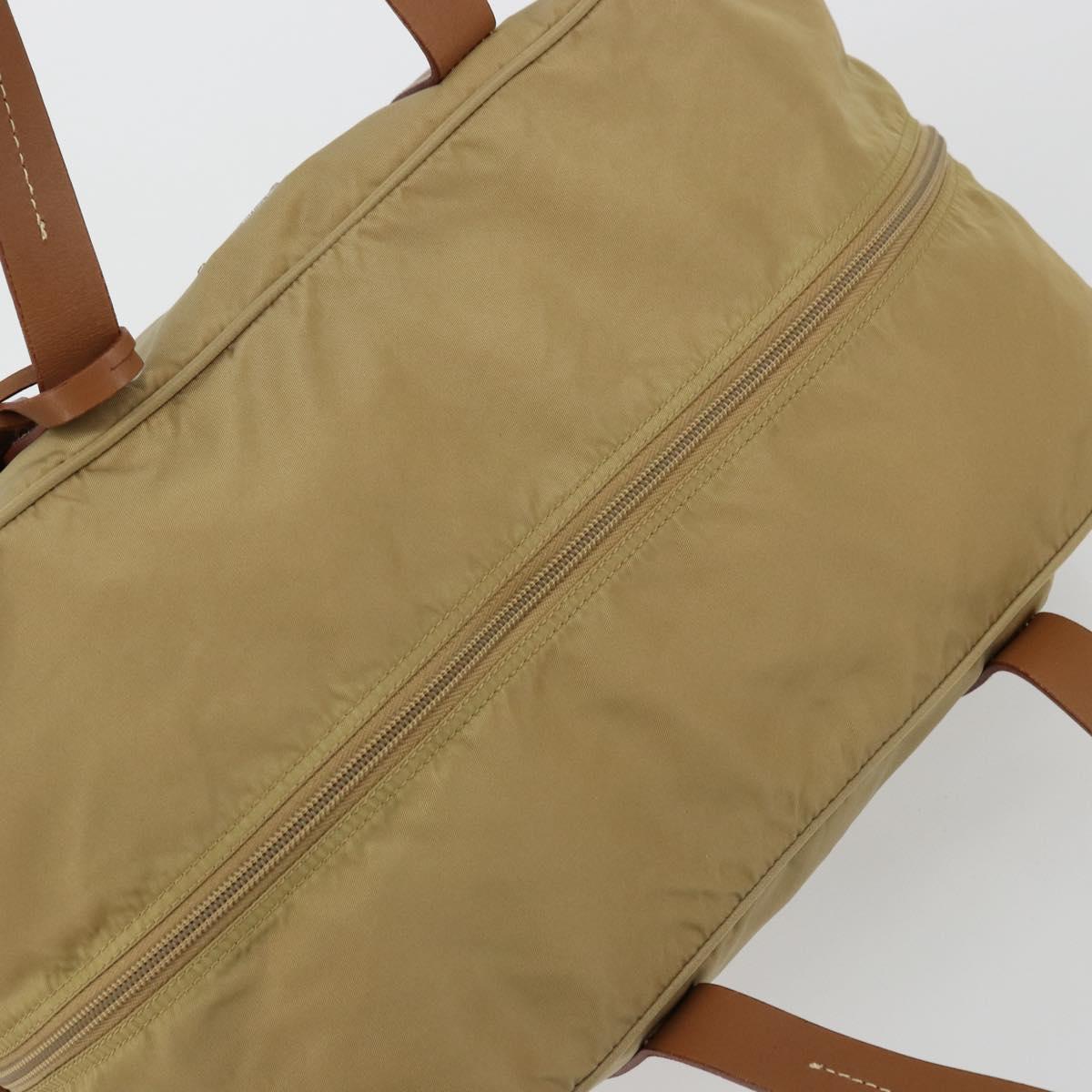 PRADA Boston Bag Nylon Silver Beige Auth 176900