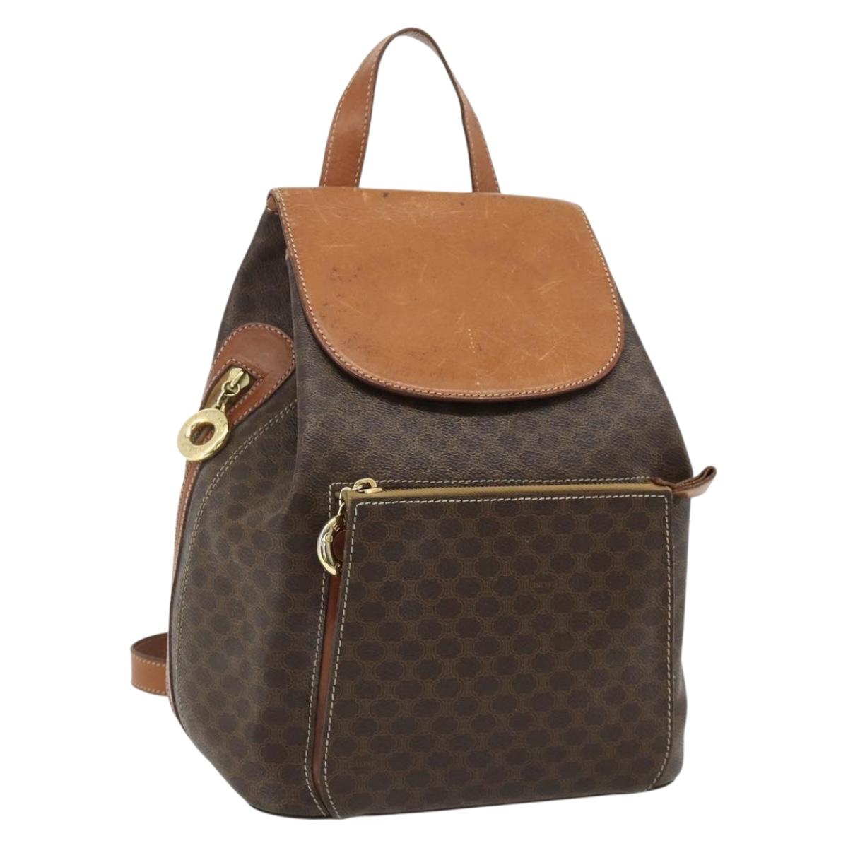 CELINE Macadam Canvas Backpack PVC Leather Brown Gold Auth 176902