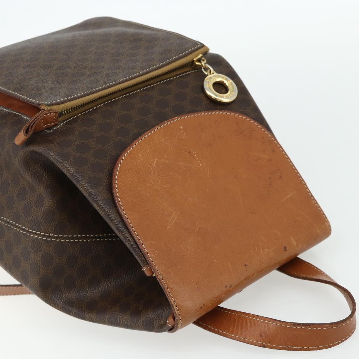 CELINE Macadam Canvas Backpack PVC Leather Brown Gold Auth 176902