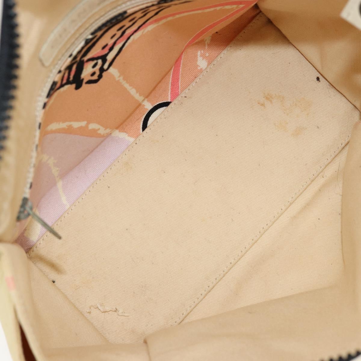 CHANEL Cruise Line Hand Bag Canvas Beige Silver CC Auth 176918