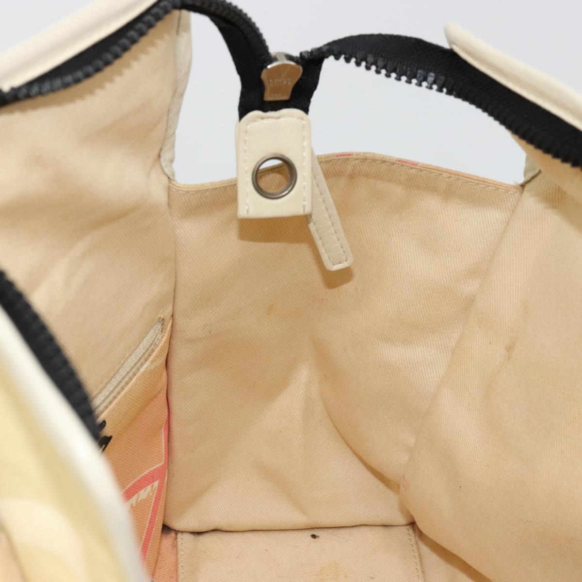 CHANEL Cruise Line Hand Bag Canvas Beige Silver CC Auth 176918