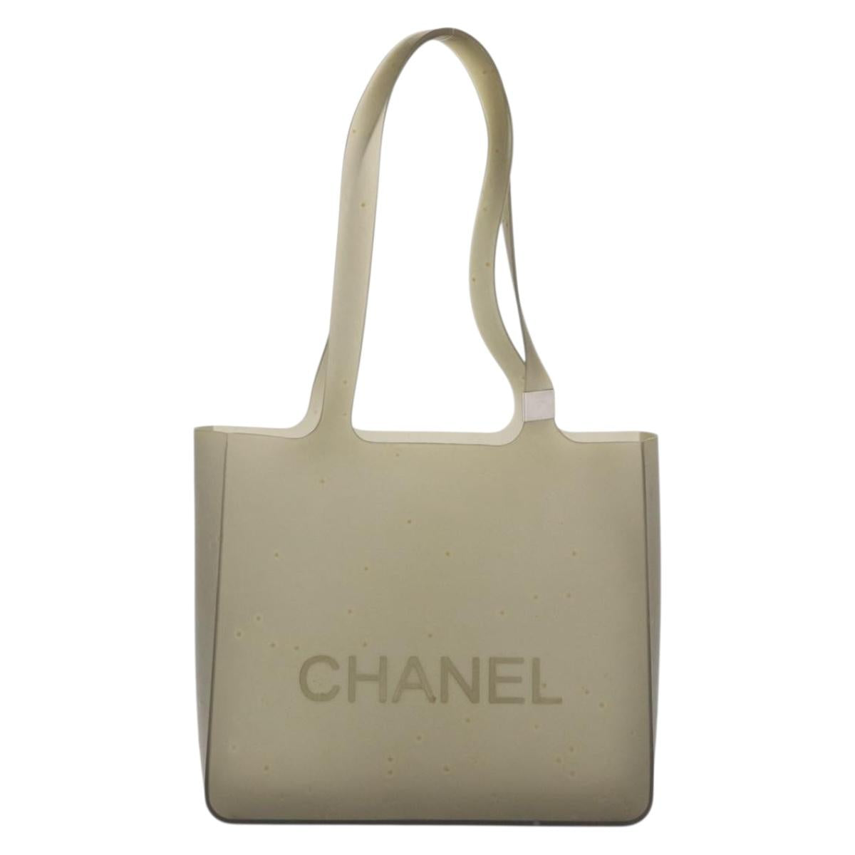 CHANEL Tote Bag Rubber Gray Silver CC Auth 176921
