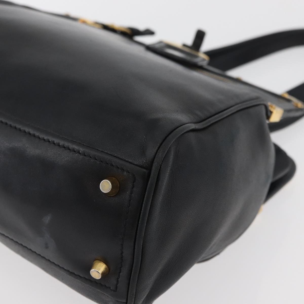 PRADA Tote Bag Leather Black Gold Auth 176925A