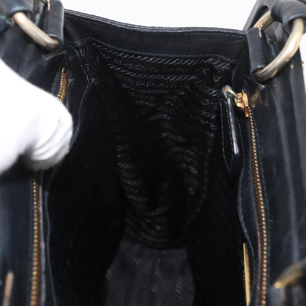 PRADA Tote Bag Leather Black Gold Auth 176925A