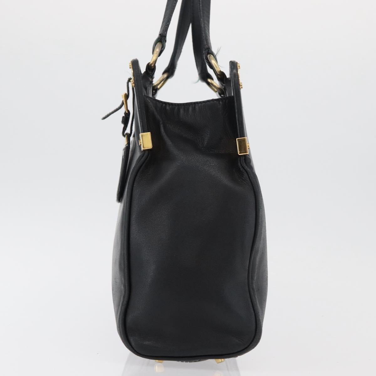 PRADA Tote Bag Leather Black Gold Auth 176925A