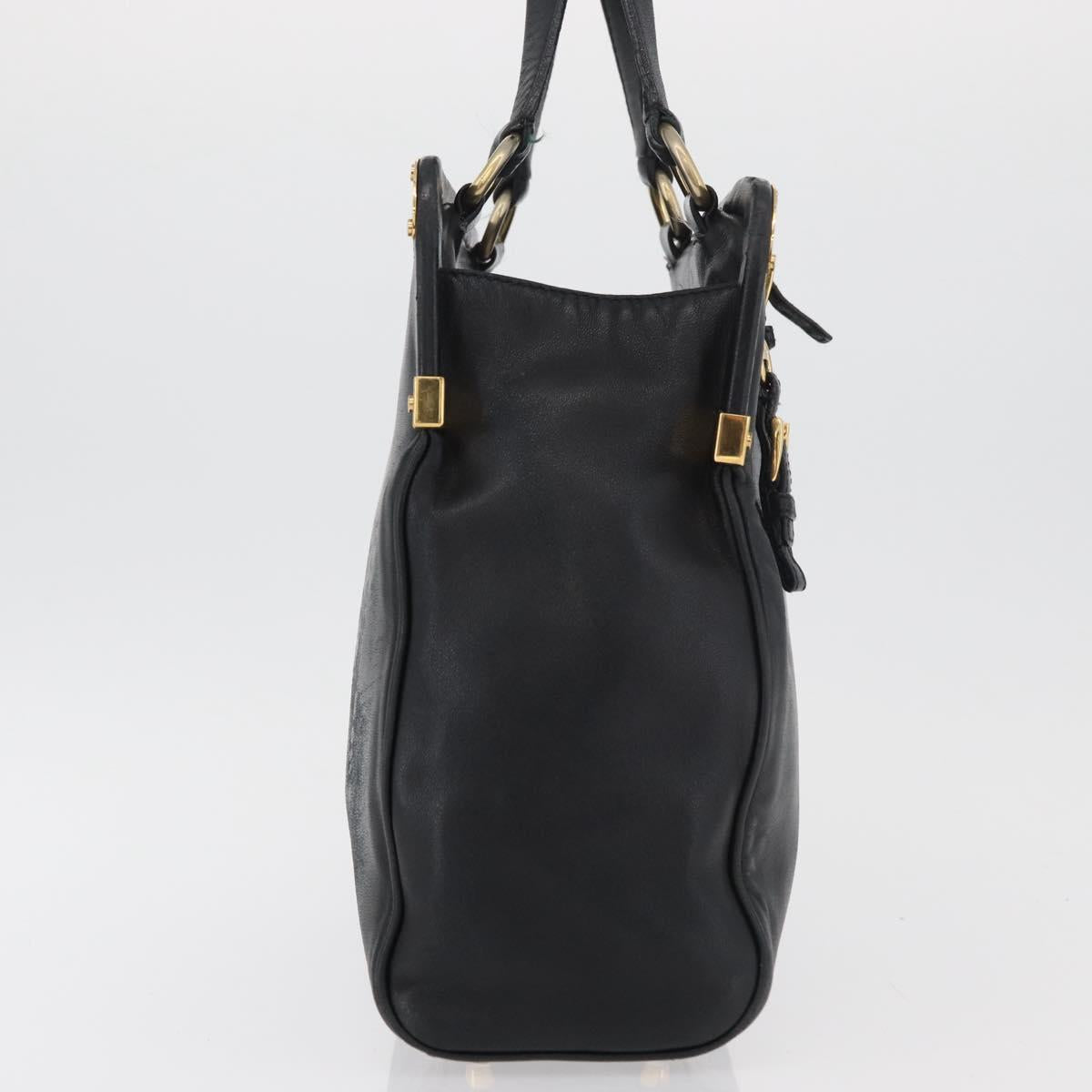 PRADA Tote Bag Leather Black Gold Auth 176925A