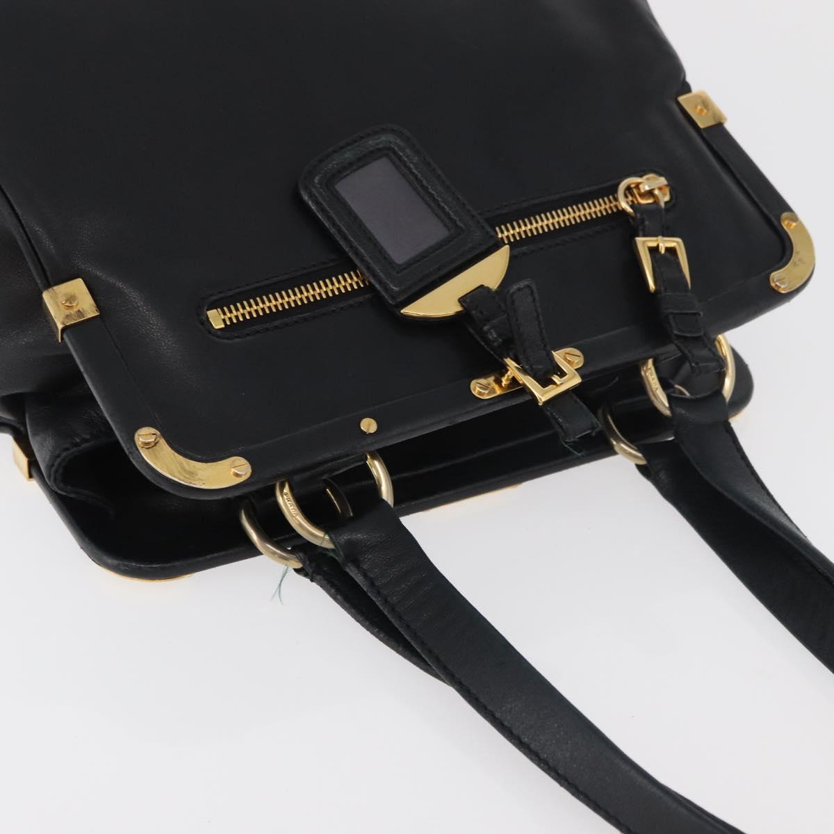 PRADA Tote Bag Leather Black Gold Auth 176925A