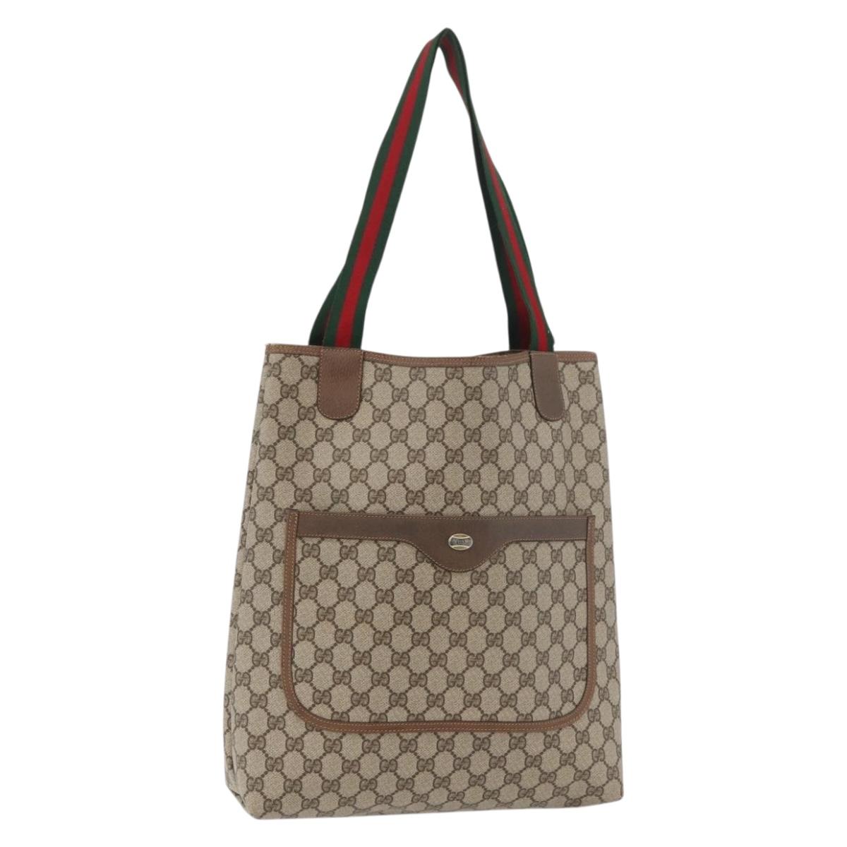 GUCCI GG Supreme Web Sherry Line Tote Bag PVC Beige 39 02 003 Auth 176931A