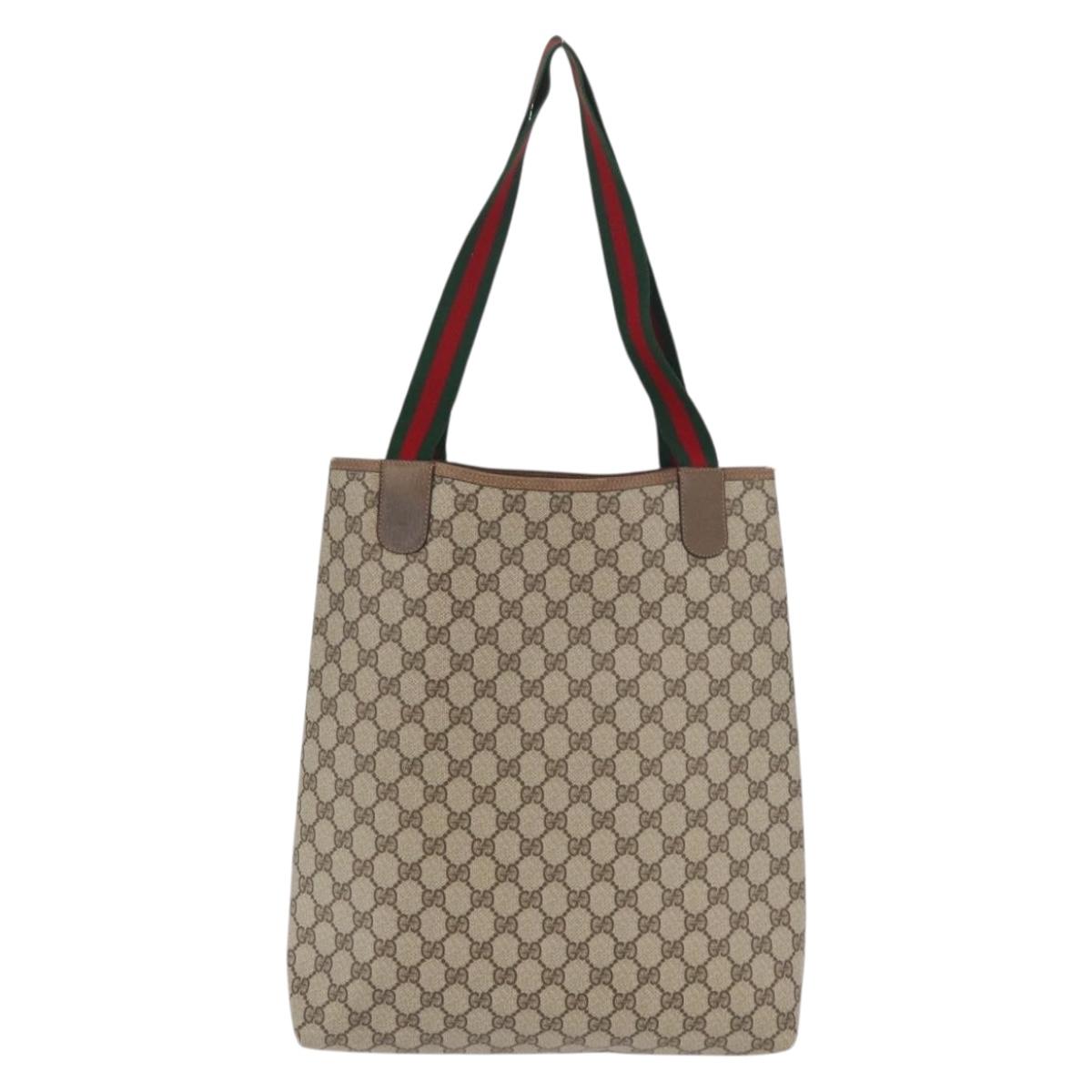 GUCCI GG Supreme Web Sherry Line Tote Bag PVC Beige 39 02 003 Auth 176931A
