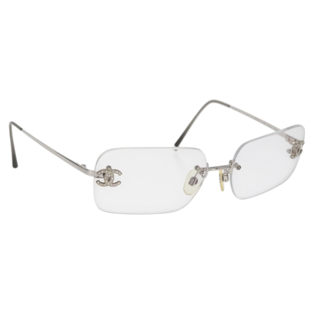 CHANEL COCO Mark Glasses metal Silver 2047-B CC Auth 176951