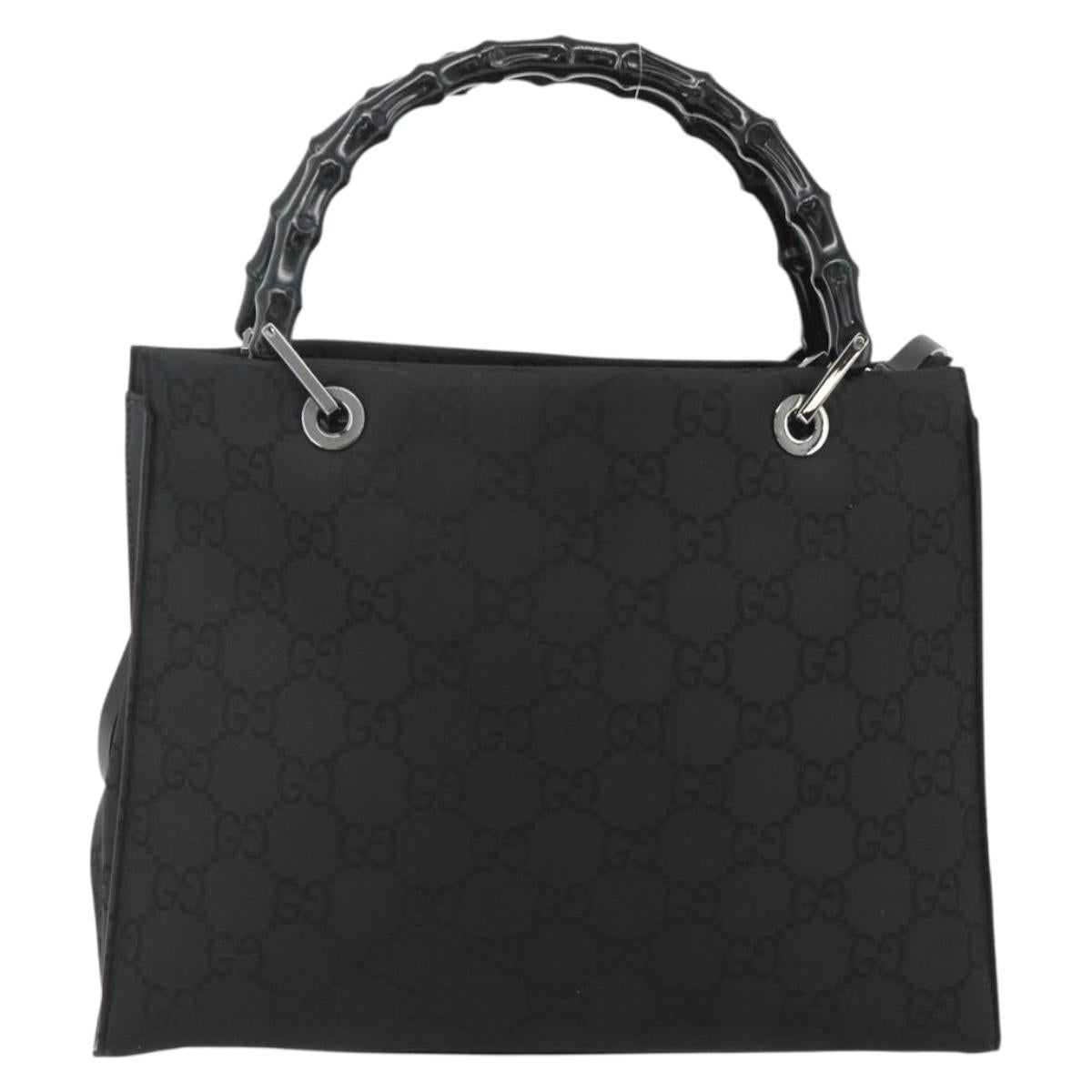 GUCCI Bamboo GG Canvas Hand Bag 2way Black Silver 002 1016 Auth 176966