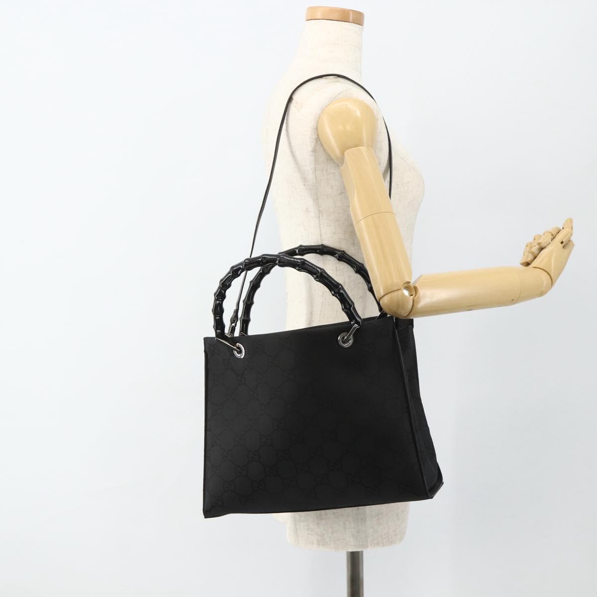 GUCCI Bamboo GG Canvas Hand Bag 2way Black Silver 002 1016 Auth 176966