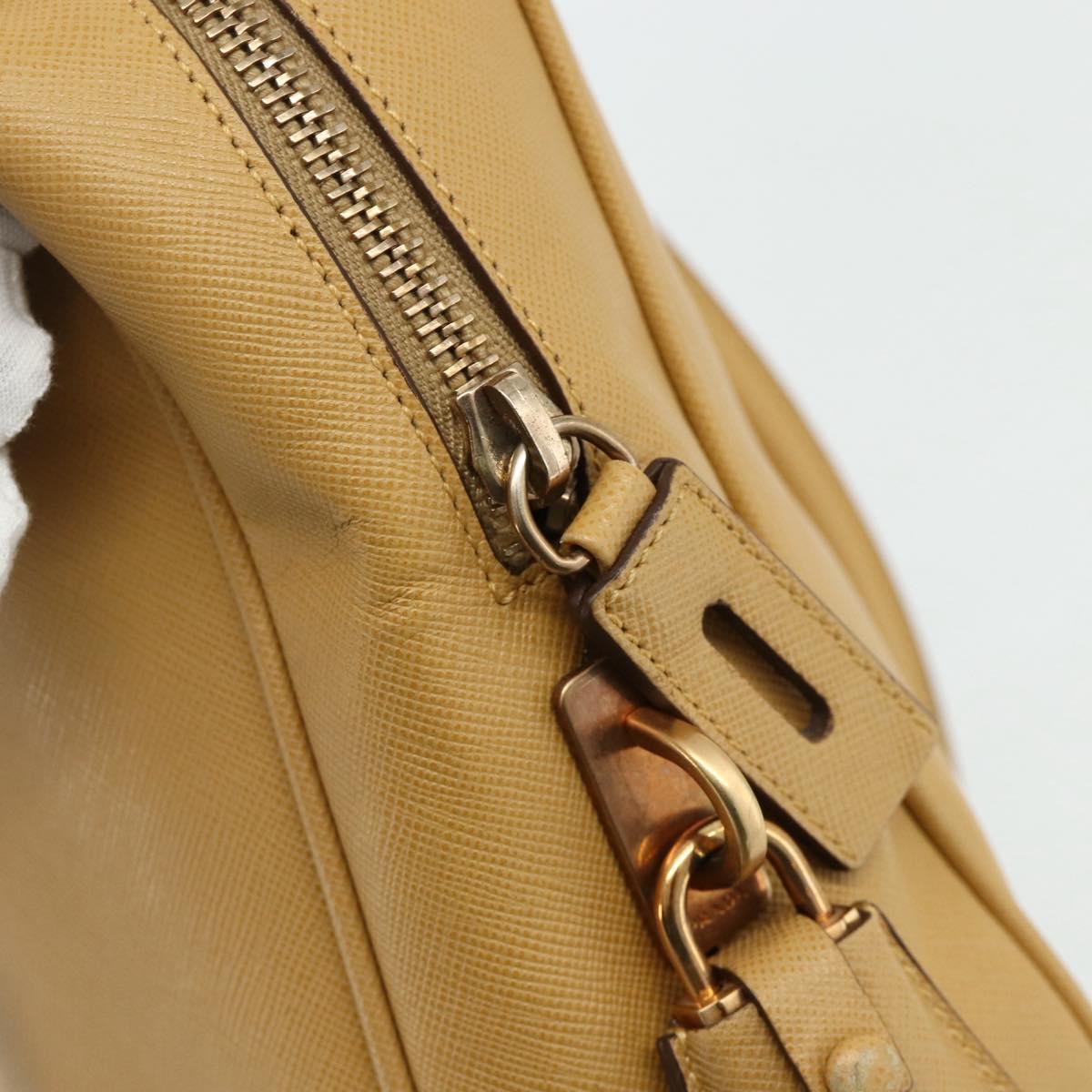 PRADA Hand Bag Safiano leather Beige Gold Auth 176972A