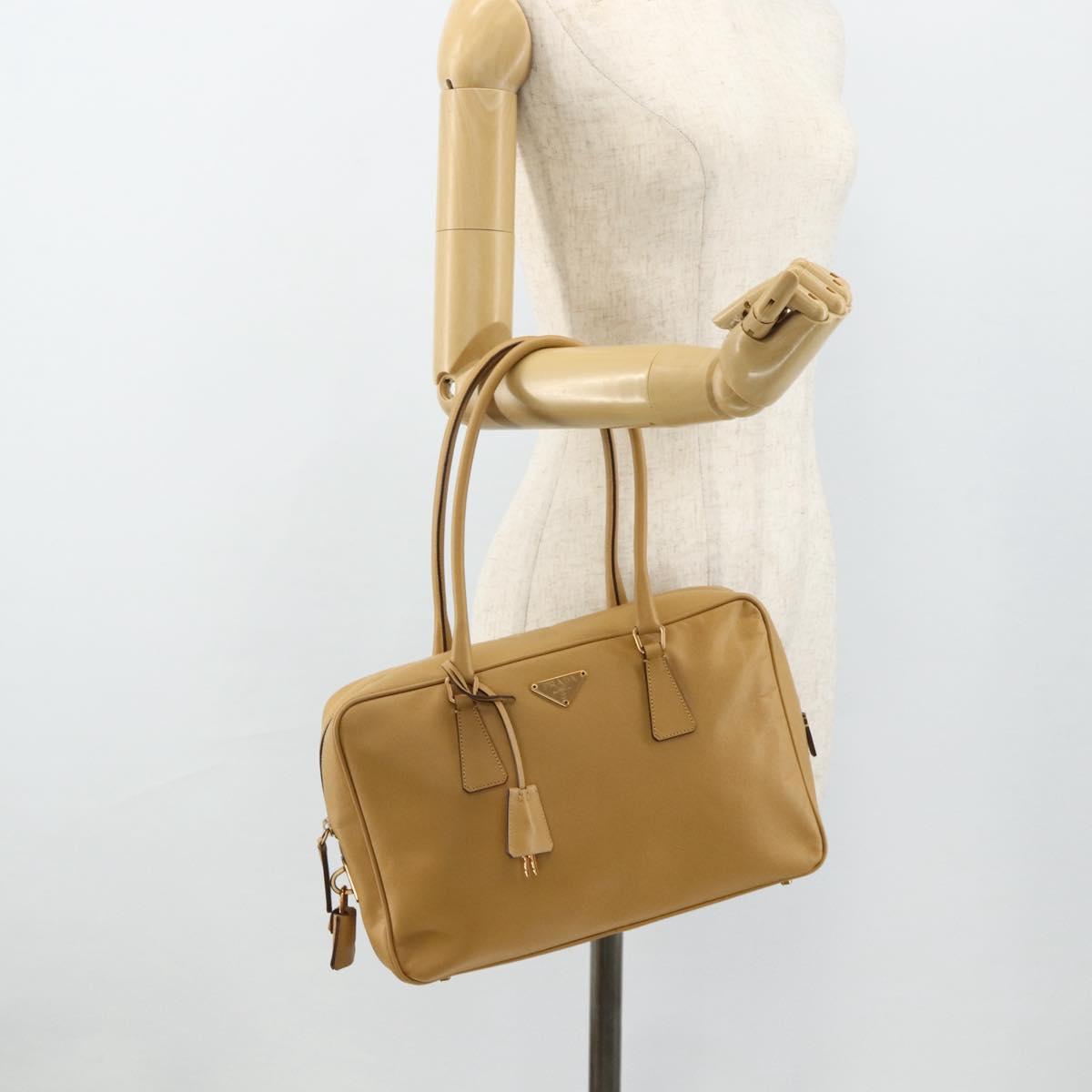 PRADA Hand Bag Safiano leather Beige Gold Auth 176972A