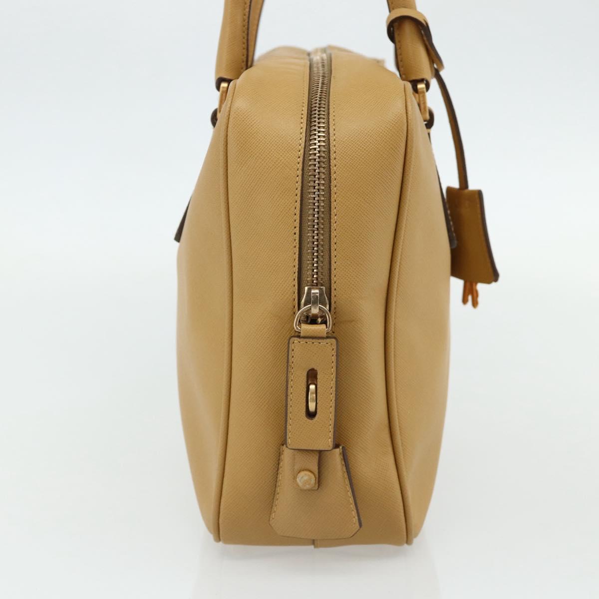 PRADA Hand Bag Safiano leather Beige Gold Auth 176972A