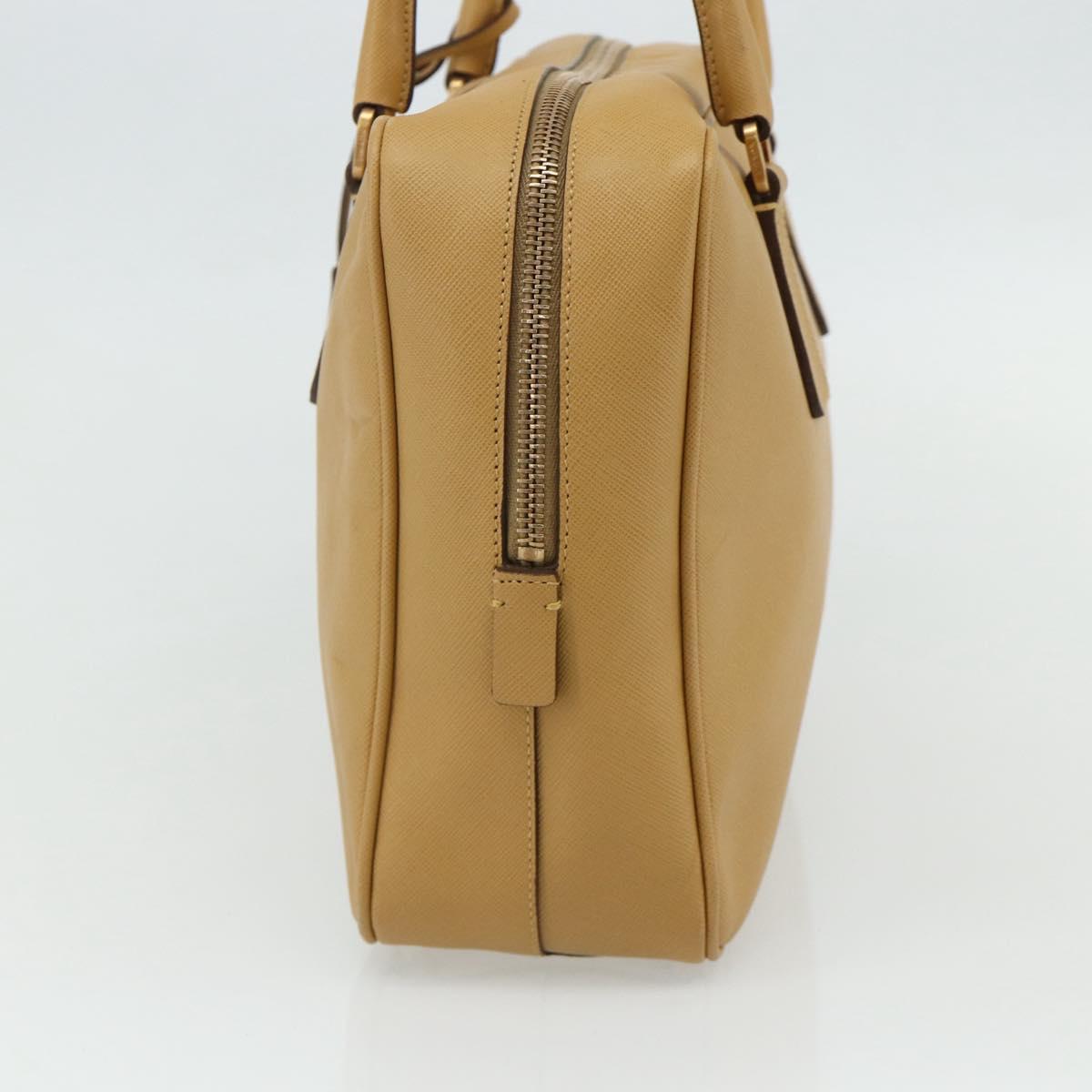 PRADA Hand Bag Safiano leather Beige Gold Auth 176972A