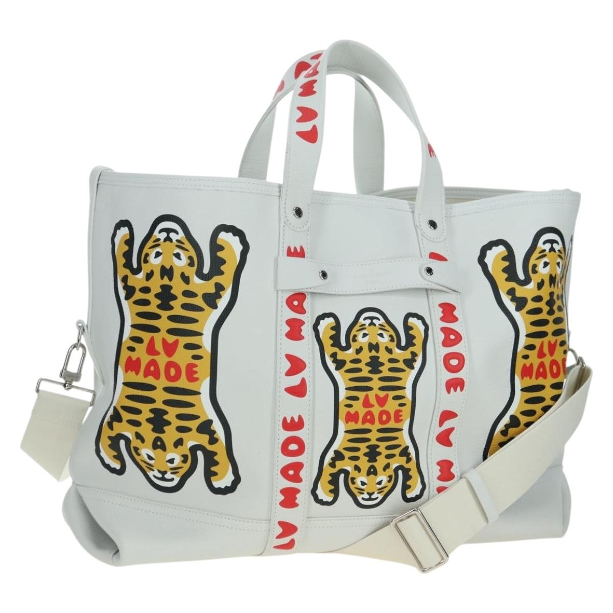 LOUIS VUITTON LV MADE NIGO Trolley Tote Bag Leather White M59366 Auth 176973SM