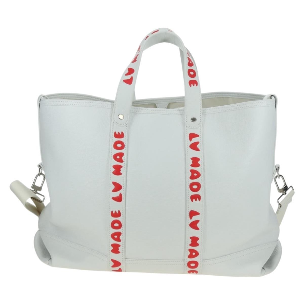 LOUIS VUITTON LV MADE NIGO Trolley Tote Bag Leather White M59366 Auth 176973SM