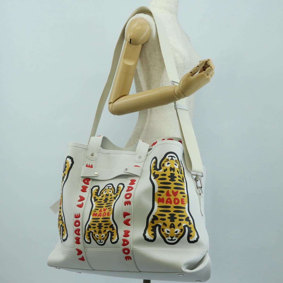 LOUIS VUITTON LV MADE NIGO Trolley Tote Bag Leather White M59366 Auth 176973SM