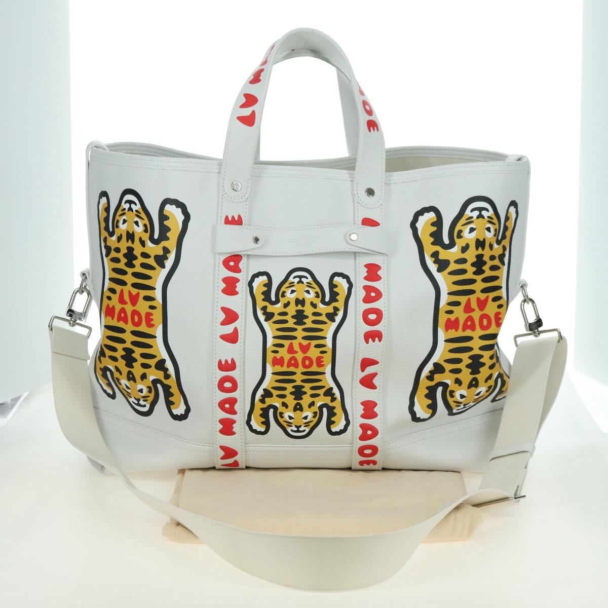 LOUIS VUITTON LV MADE NIGO Trolley Tote Bag Leather White M59366 Auth 176973SM
