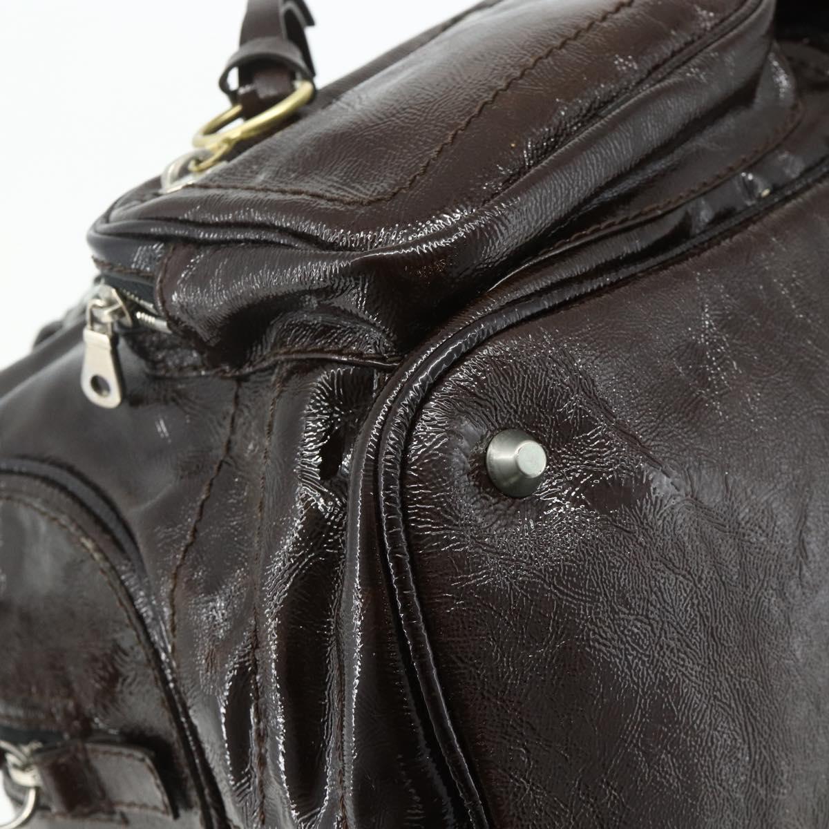 Chloe Betty Hand Bag Patent leather Brown Gold Silver Auth 176978A