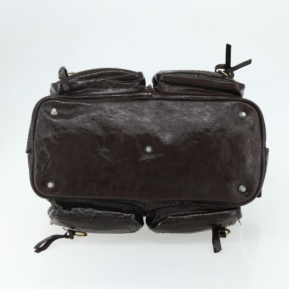 Chloe Betty Hand Bag Patent leather Brown Gold Silver Auth 176978A