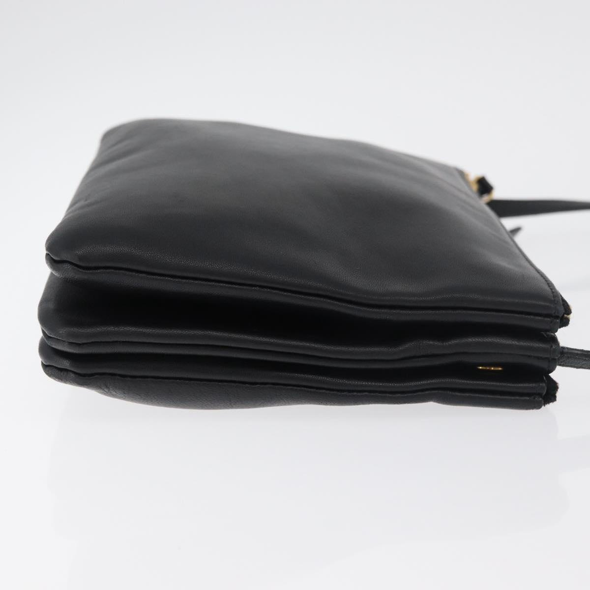 CELINE Trio Shoulder Bag Leather Black Gold Auth 176992A