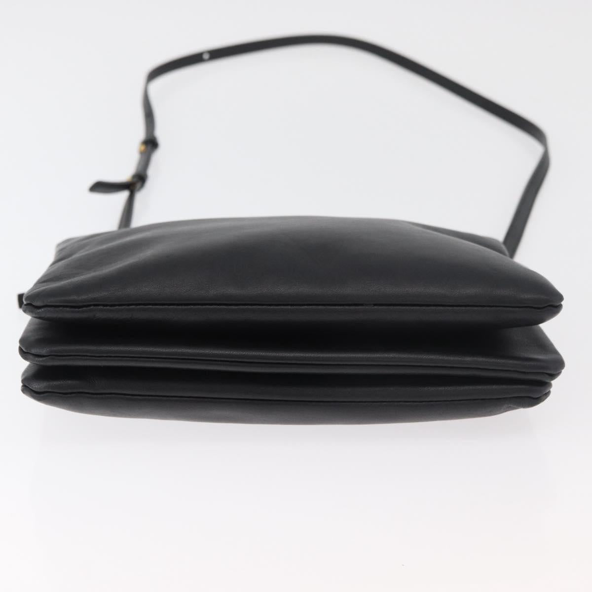 CELINE Trio Shoulder Bag Leather Black Gold Auth 176992A